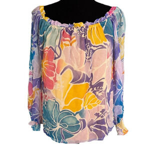 NWT RAMY BROOK MULTI COLORED FLORAL OFF THE SHOULDER LONG SLEEVE TOP